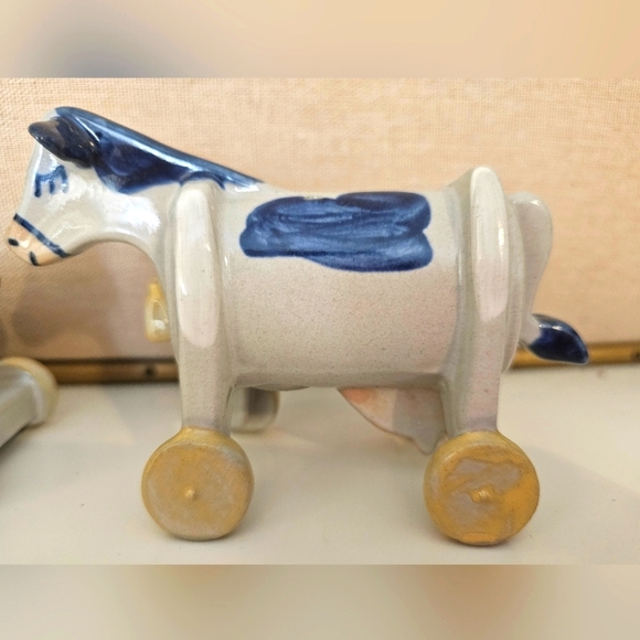 Louisville Stoneware Pull Toy - Set of 3 Figurines Cow Duck Chicken Seasoning - Picture 4 of 14